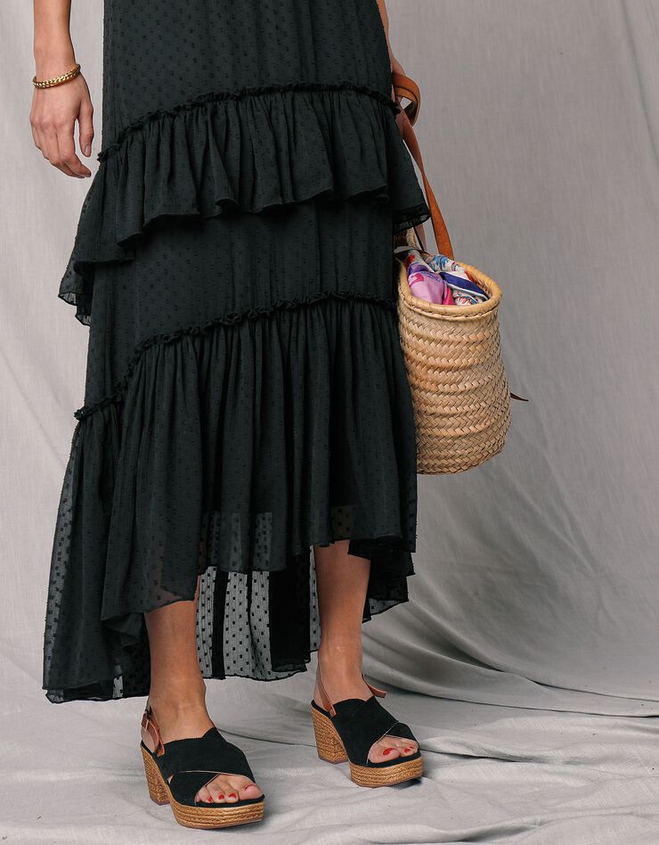 Jupon long voile plumetis taille élastiquée (noir) Jupon long voile plumetis taille élastiquée (noir)