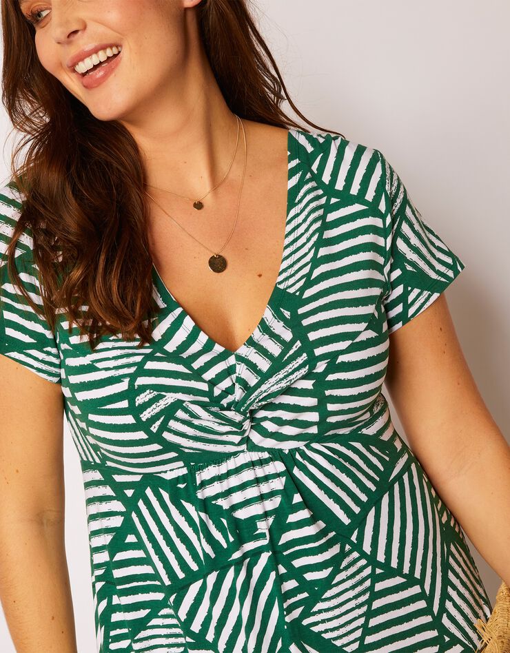 Robe courte imprimée manches courtes (vert / blanc) Robe courte imprimée manches courtes (vert / blanc)