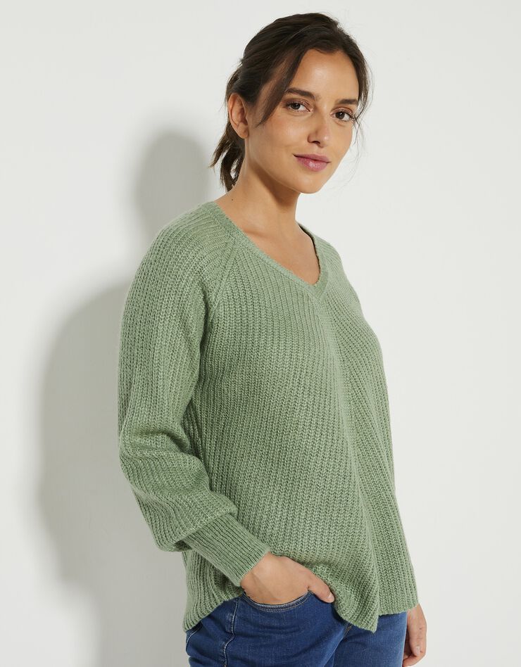 Pull col V, maille anglaise (kaki) Pull col V, maille anglaise (kaki)