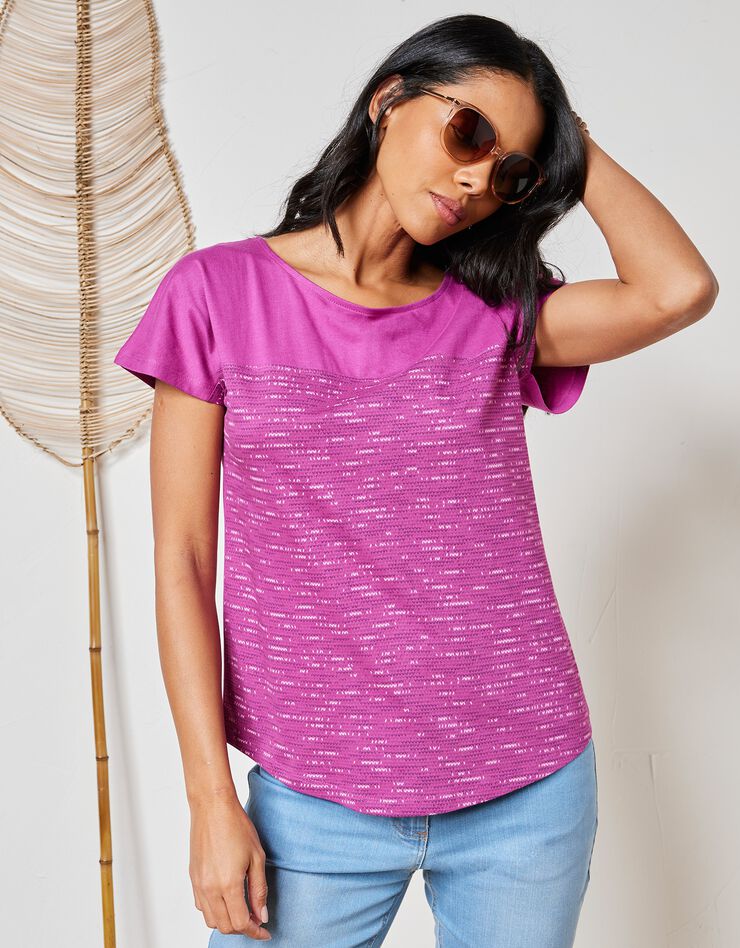 Tee-shirt imprimé col rond (violine) Tee-shirt imprimé col rond (violine)
