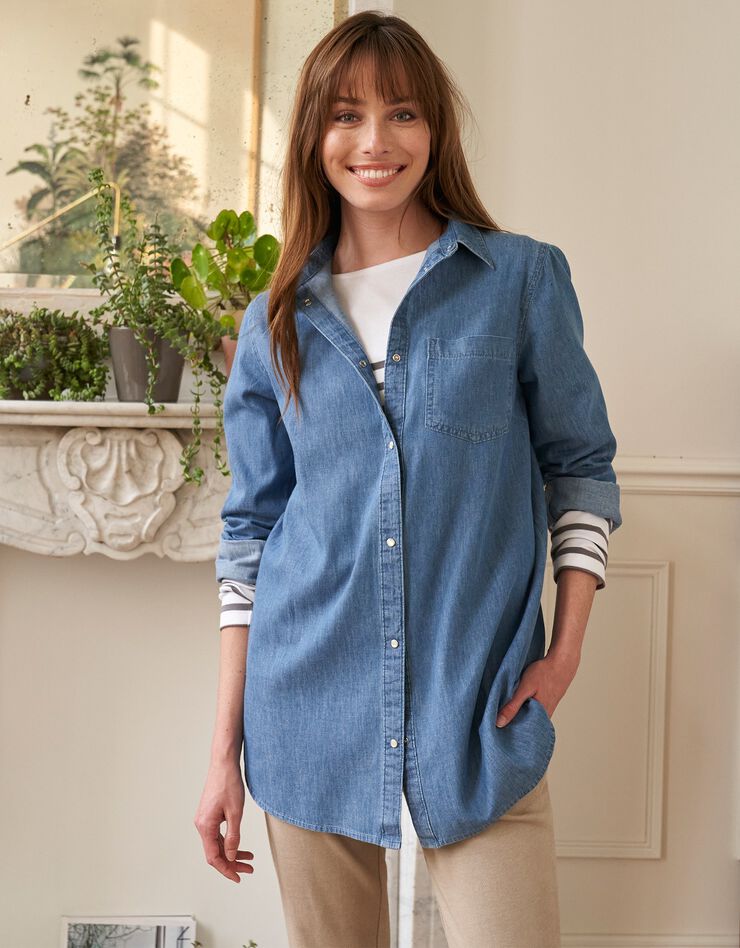 Chemise pressionnée forme liquette denim (bleached) Chemise pressionnée forme liquette denim (bleached)