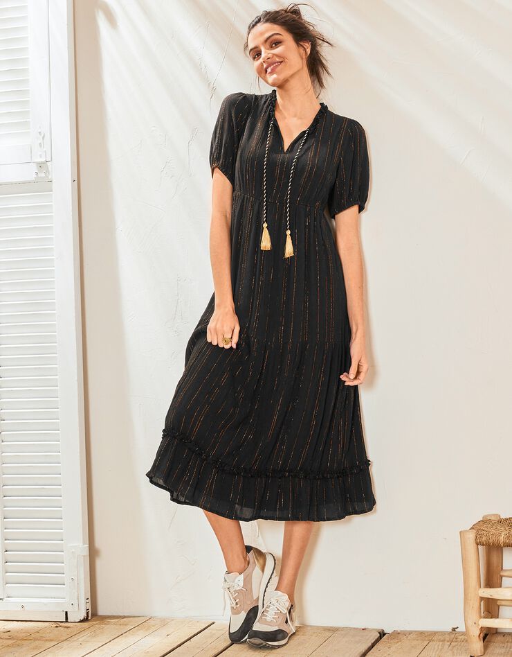 Robe longue volantée unie (noir) Robe longue volantée unie (noir)