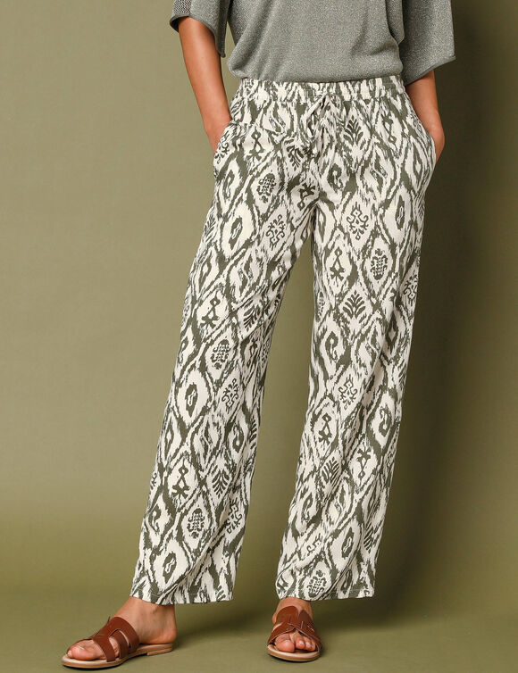 Pantalon fluide imprimé (écru / kaki)