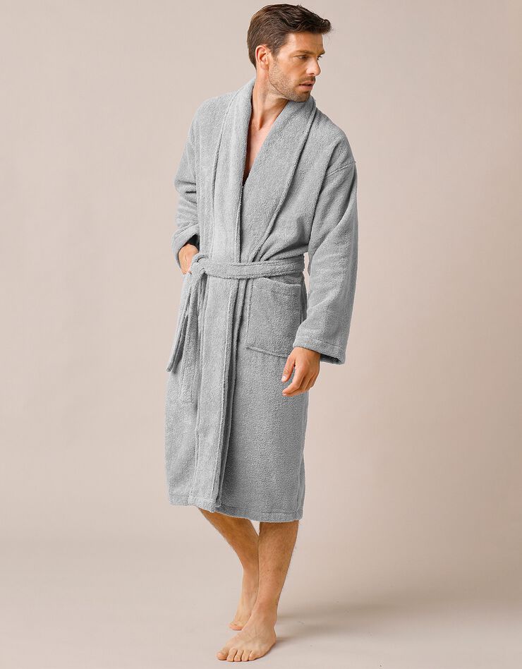 Peignoir mixte adulte col châle éponge bouclette (gris)