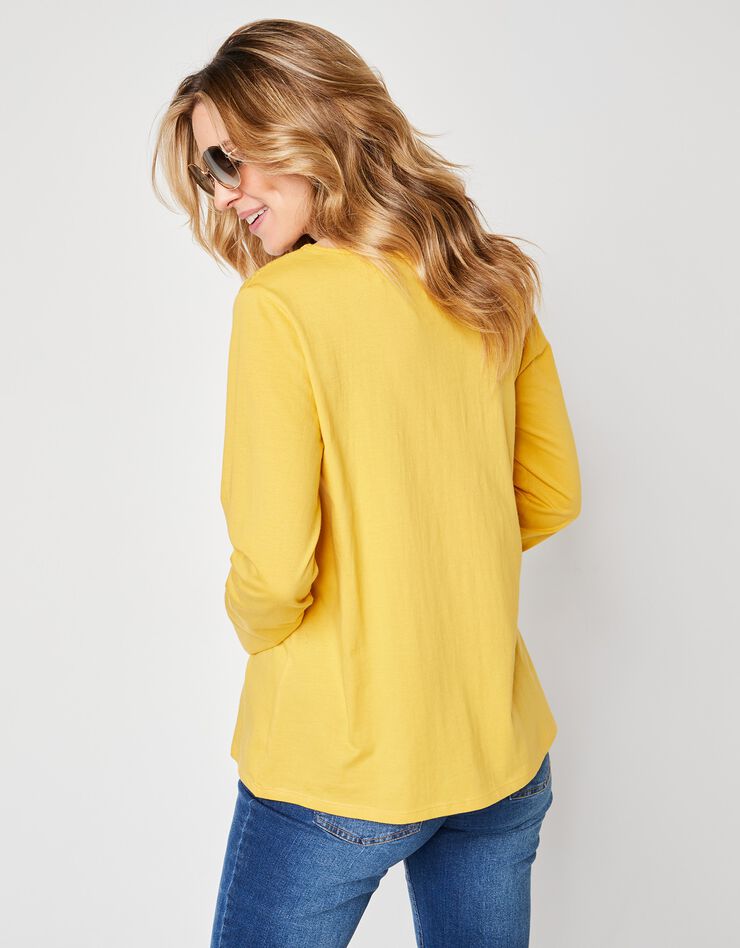 Tee-shirt manches longues, empiècement broderie anglaise (safran) Tee-shirt manches longues, empiècement broderie anglaise (safran)