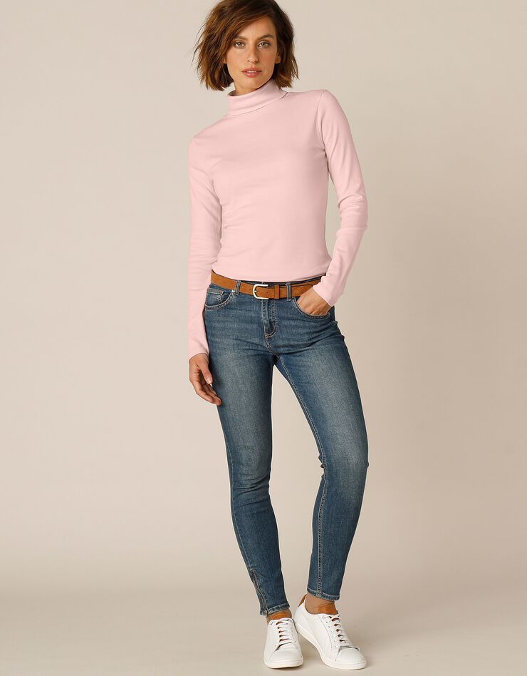 Tee-shirt col montant uni jersey coton bio (rose poudré) Tee-shirt col montant uni jersey coton bio (rose poudré)