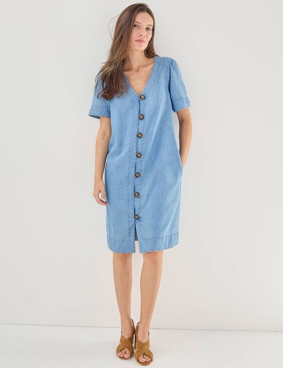 Robe housse boutonn&eacute;e, jean l&eacute;ger (bleached)