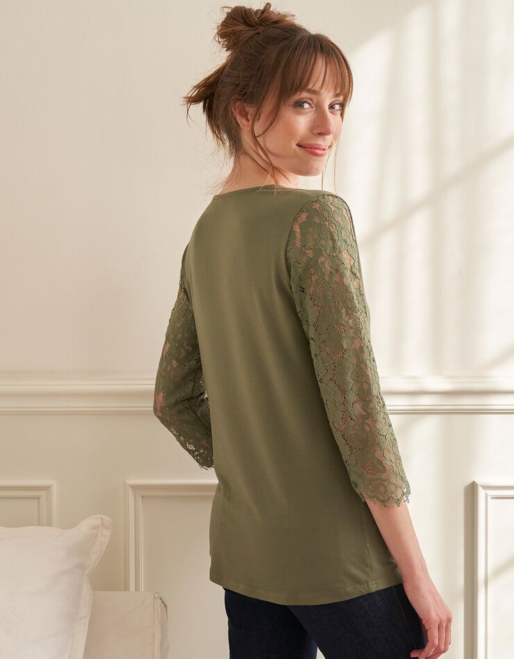 Tee-shirt col zippé manches 3/4 dentelle jersey (bronze) Tee-shirt col zippé manches 3/4 dentelle jersey (bronze)