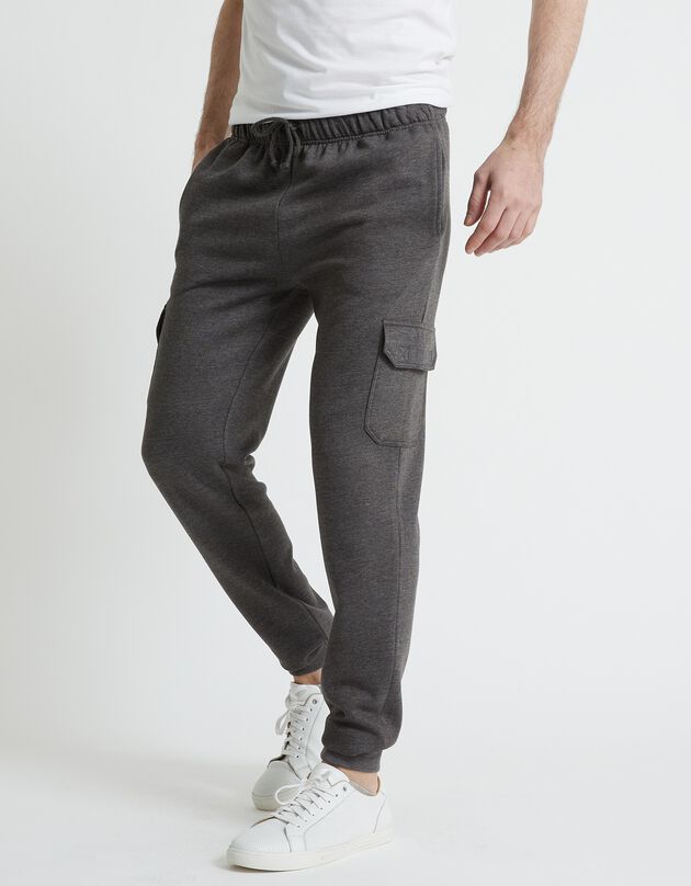 Pantalon molleton cargo bas resserrés (anthracite chiné)