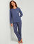 Pyjama pantalon imprim&eacute; flocons, jersey pur coton (bleu / &eacute;cru)