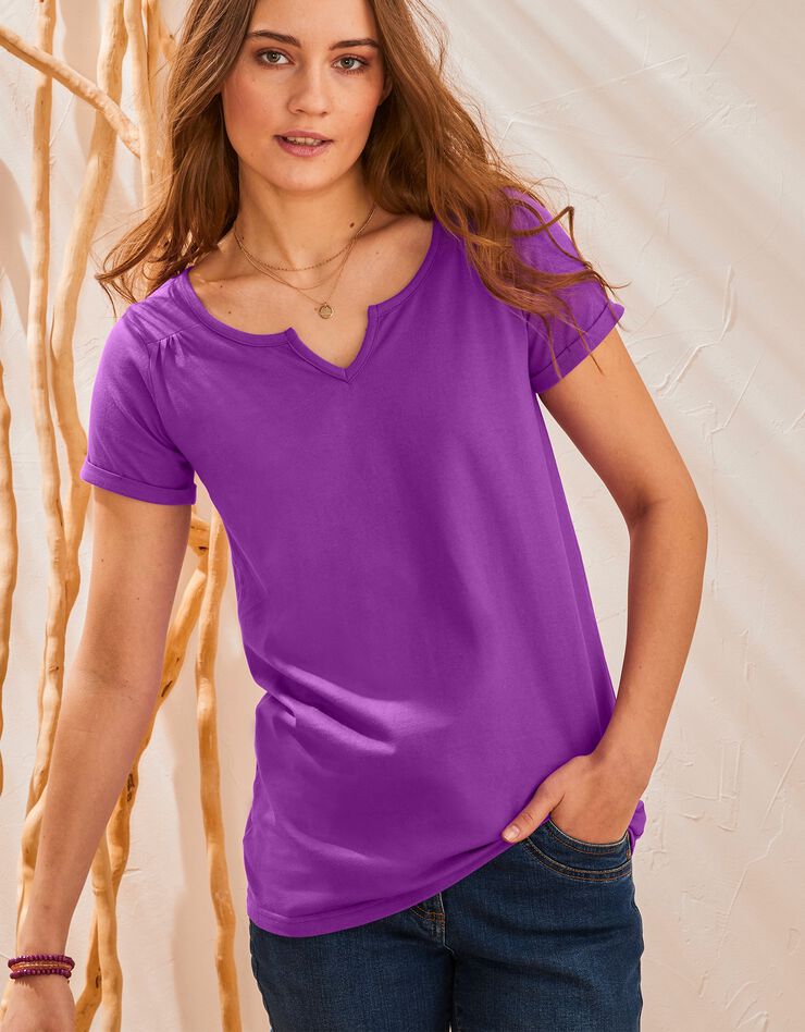 Tee-shirt col tunisien uni coton (lilas) Tee-shirt col tunisien uni coton (lilas)
