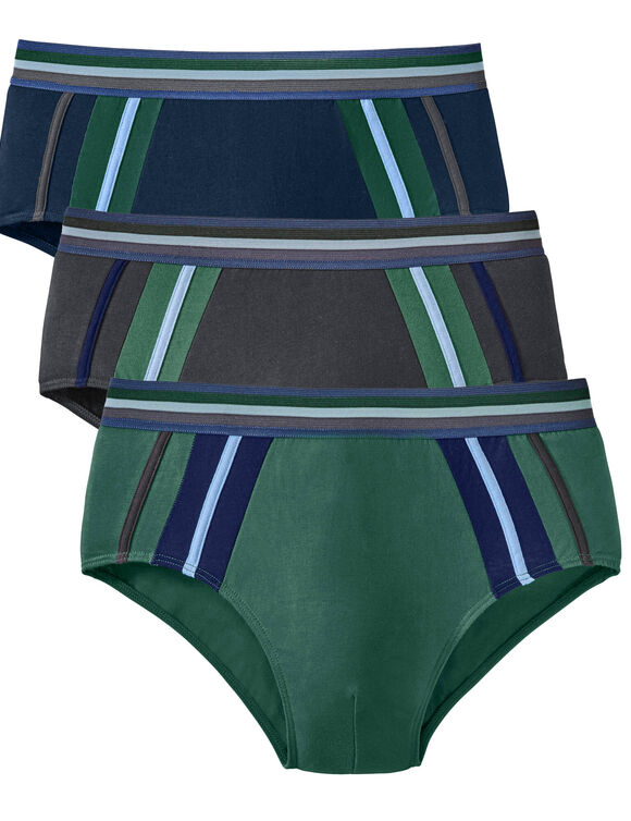 Slip ferm&eacute; taille haute bandes contrast&eacute;es - lot de 6 (anthracite + marine)