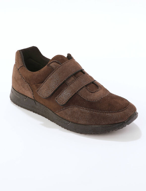 Baskets scratchées spécial pieds sensibles en tissu extensible (chocolat)