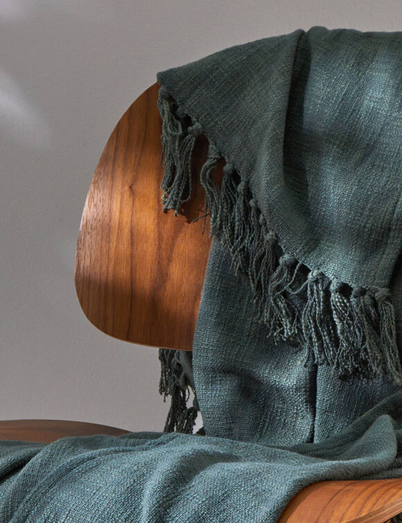 Plaid uni coton texturé (eucalyptus)