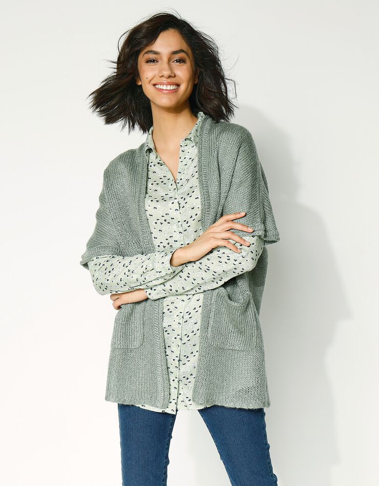 Gilet long toucher mohair manches courtes (kaki) Gilet long toucher mohair manches courtes (kaki)