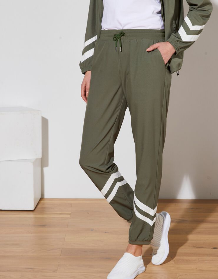 Pantalon taille élastiquée, microfibre (kaki / blanc) Pantalon taille élastiquée, microfibre (kaki / blanc)