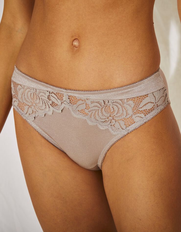 Culotte midi maille brillante et dentelle Mardie (taupe) Culotte midi maille brillante et dentelle Mardie (taupe)