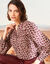 Blouse imprimée, détails nouettes (beige / bordeaux)