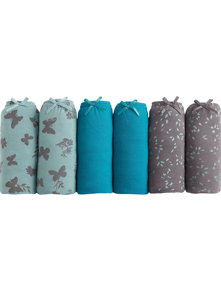 Culotte coton maxi imprimée gamme "papillons" - lot de 6 (anthracite / bleu gris) Culotte coton maxi imprimée gamme "papillons" - lot de 6 (anthracite / bleu gris)
