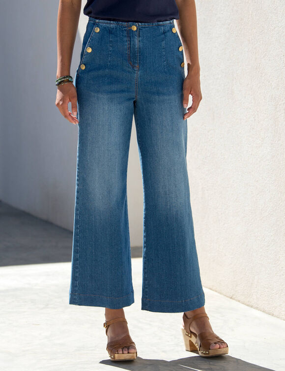 Jean flare, taille haute (stone used)