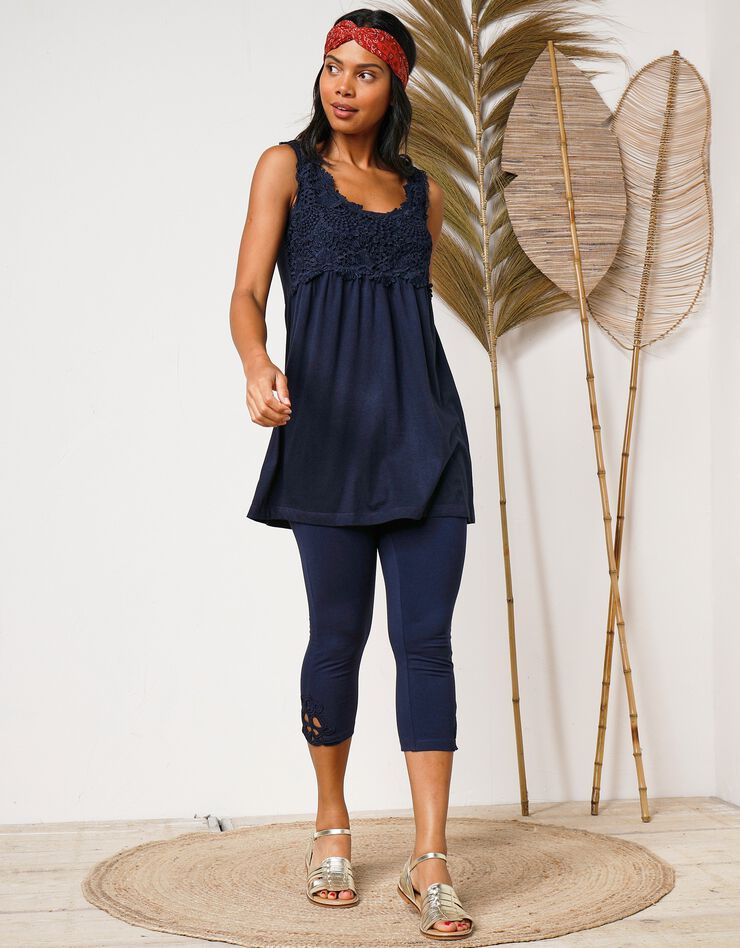 Legging 3/4 macramé, taille élastiquée (marine)