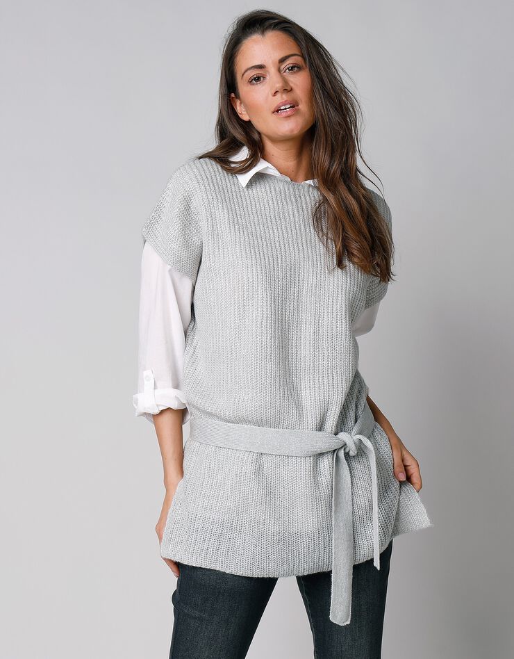 Pull tunique sans manches, maille anglaise toucher mohair (gris chiné) Pull tunique sans manches, maille anglaise toucher mohair (gris chiné)