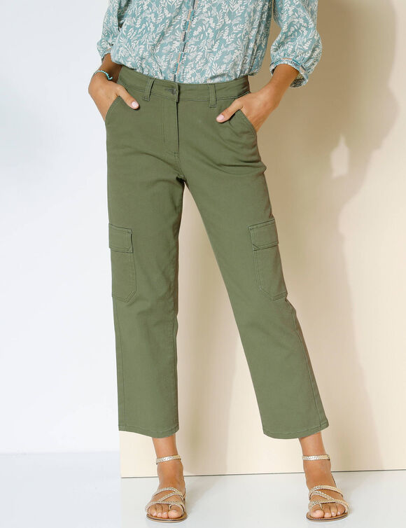Pantalon 7/8ème cargo, twill stretch (kaki foncé)