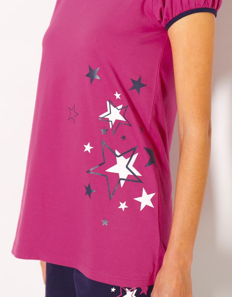 Tee-shirt manches courtes uni + étoiles - jersey coton (fuchsia)