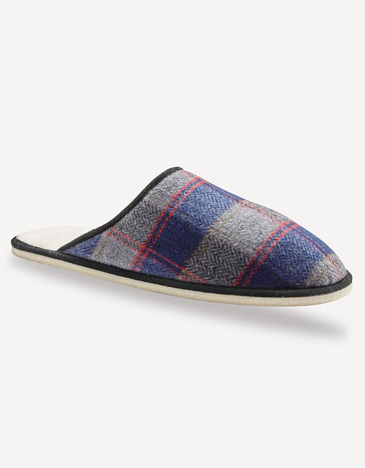 Mules homme silencieuses fourrées laine (carreaux marine) Mules homme silencieuses fourrées laine (carreaux marine)