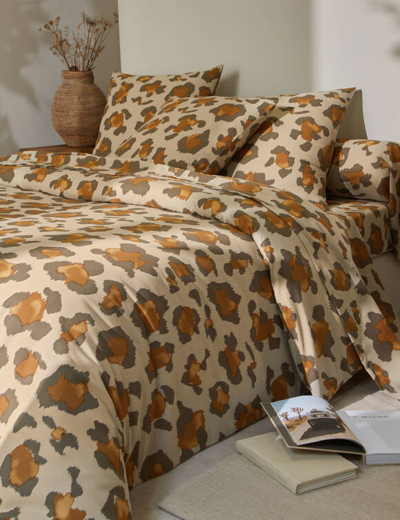 Linge de lit Pedro en polycoton imprimé peau de bête (sable)