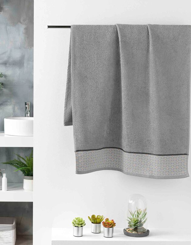 Éponge coton liteau imprimé mosaïque - 450g/m² (gris)