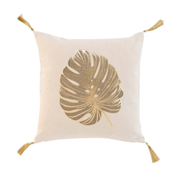 Coussin imprimé feuille dorée (écru / doré)