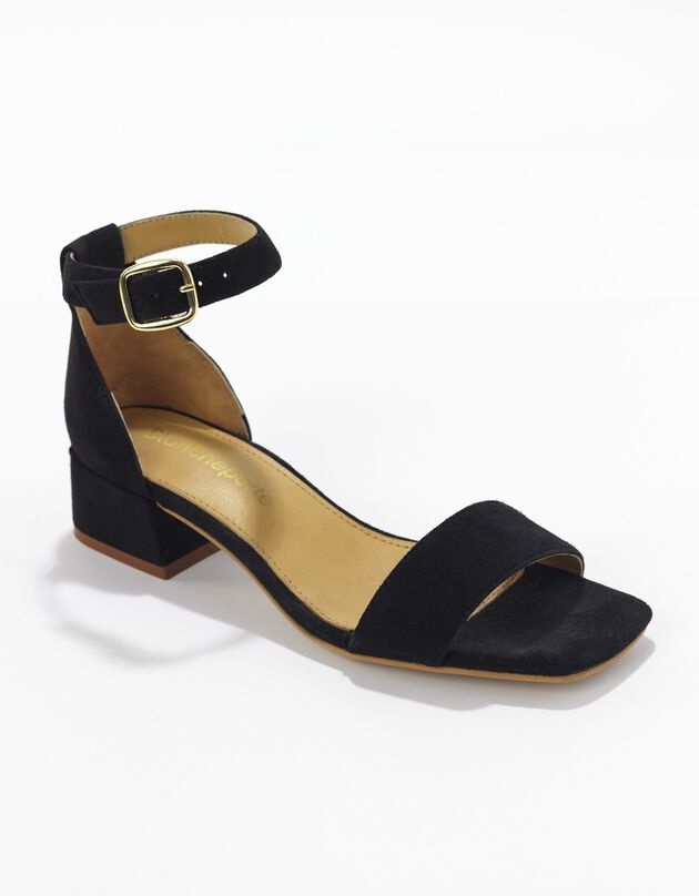 Sandales en croûte de cuir à bride et à talon (noir)
