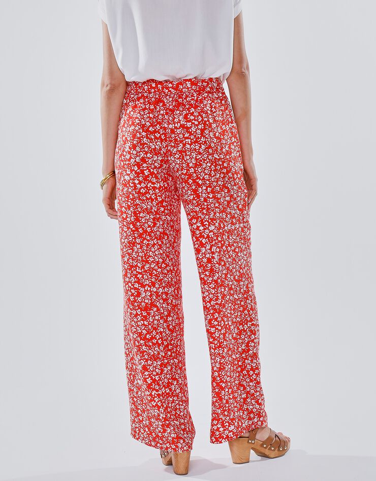 Pantalon large ceinturé imprimé bicolore (orange / écru) Pantalon large ceinturé imprimé bicolore (orange / écru)