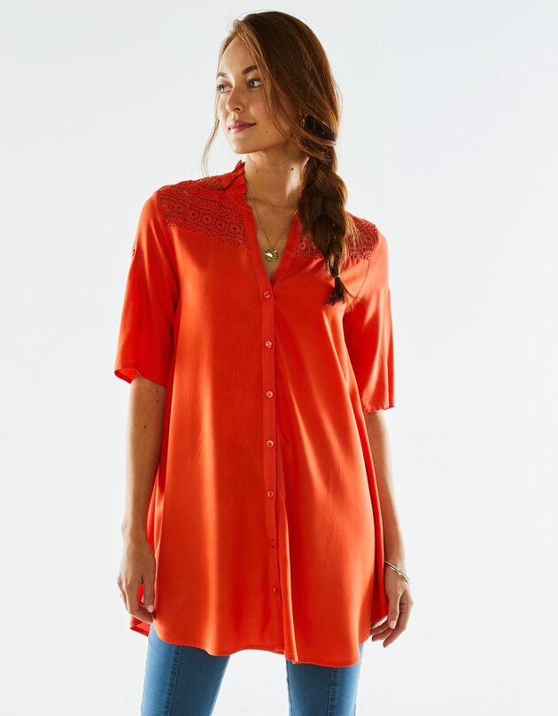Tunique boutonnée macramé unie  (mandarine)