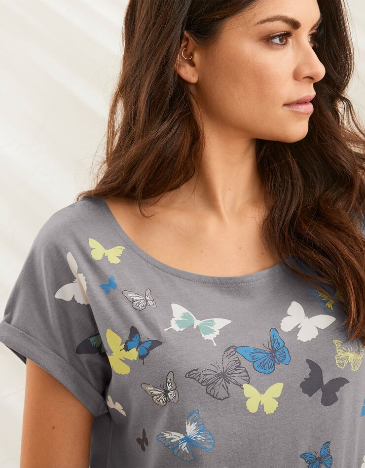 Tee-shirt boîte, imprimé papillons (gris)