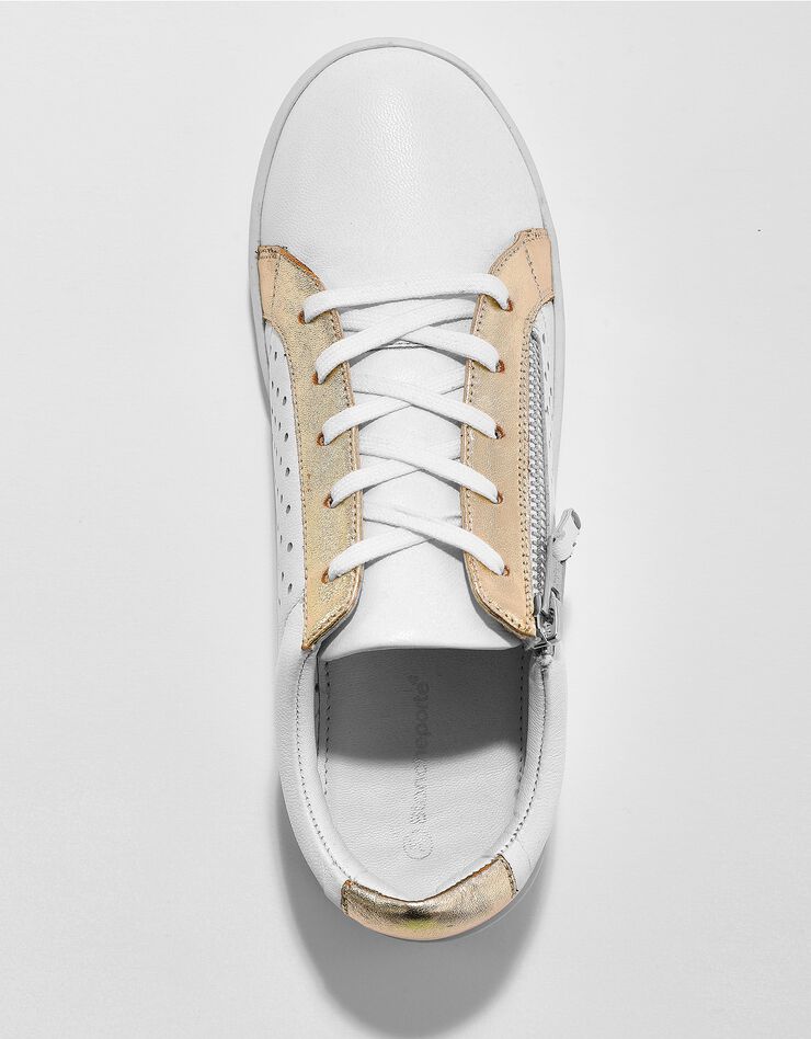 Tennis zippée en cuir perforé - bicolore (blanc / doré) Tennis zippée en cuir perforé - bicolore (blanc / doré)