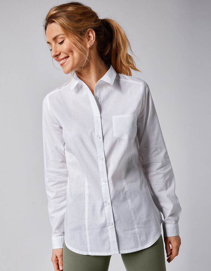 Chemisier boutonné coton uni (blanc) Chemisier boutonné coton uni (blanc)