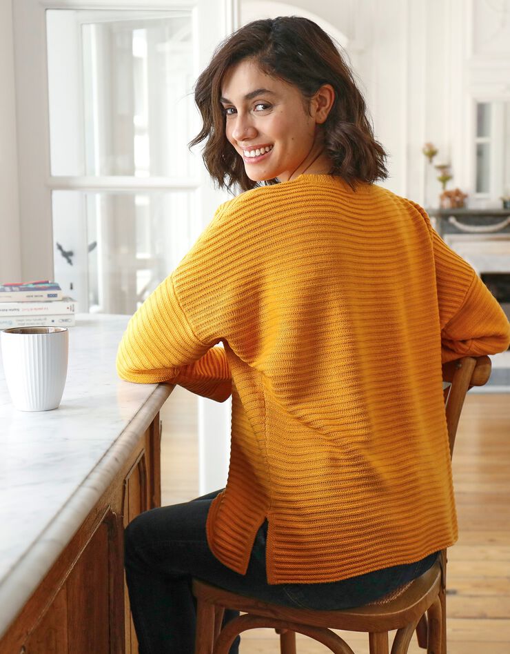 Pull loose maille fantaisie effet rayures (safran) Pull loose maille fantaisie effet rayures (safran)