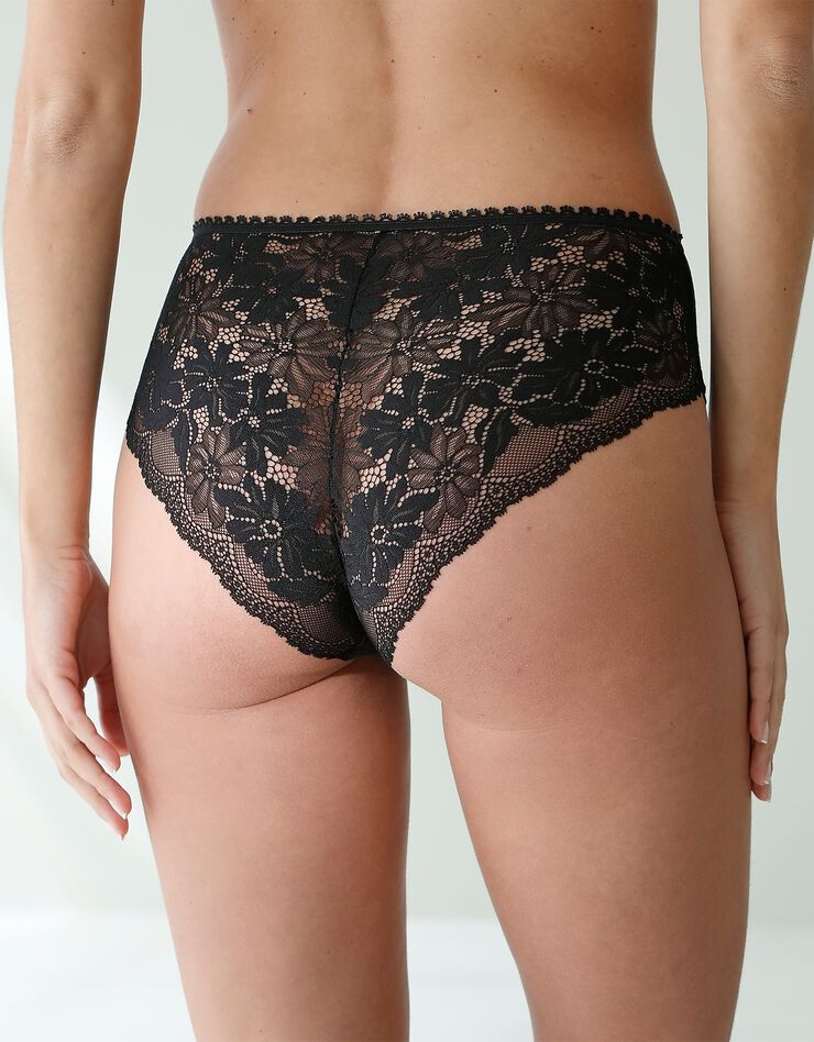 Culotte forme tanga taille haute microfibre et dentelle stretch - lot de 2 (noir)