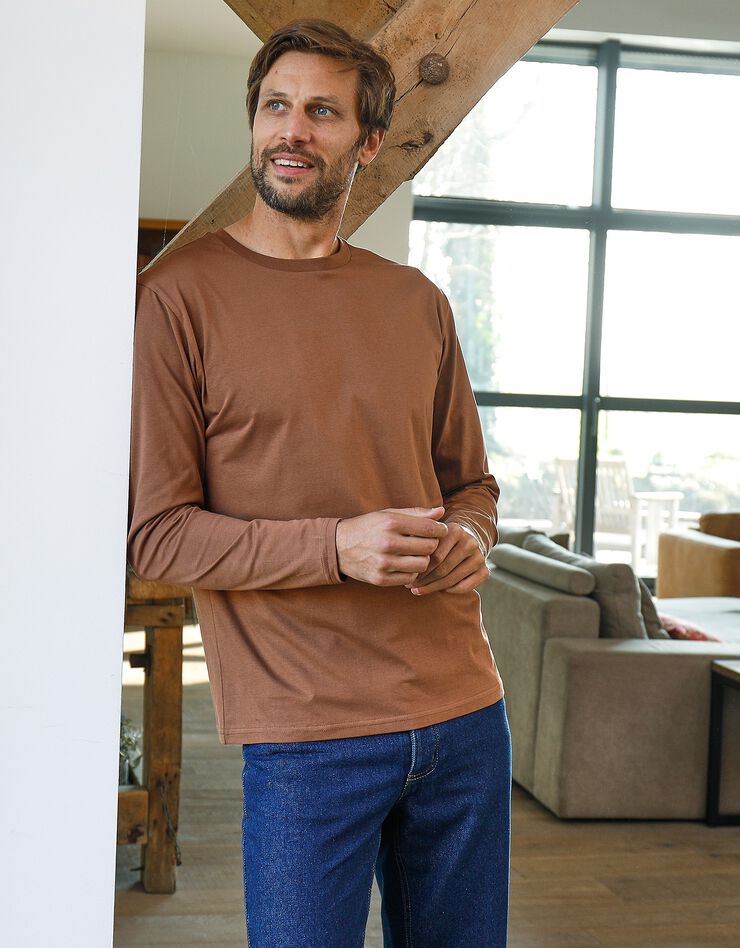 Tee-shirt col rond manches longues - lot de 3 (bleu + marron + gris) Tee-shirt col rond manches longues - lot de 3 (bleu + marron + gris)