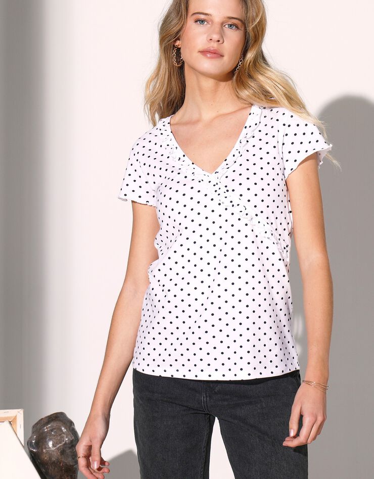 Tee-shirt effet cache-coeur imprimé (blanc / noir) Tee-shirt effet cache-coeur imprimé (blanc / noir)