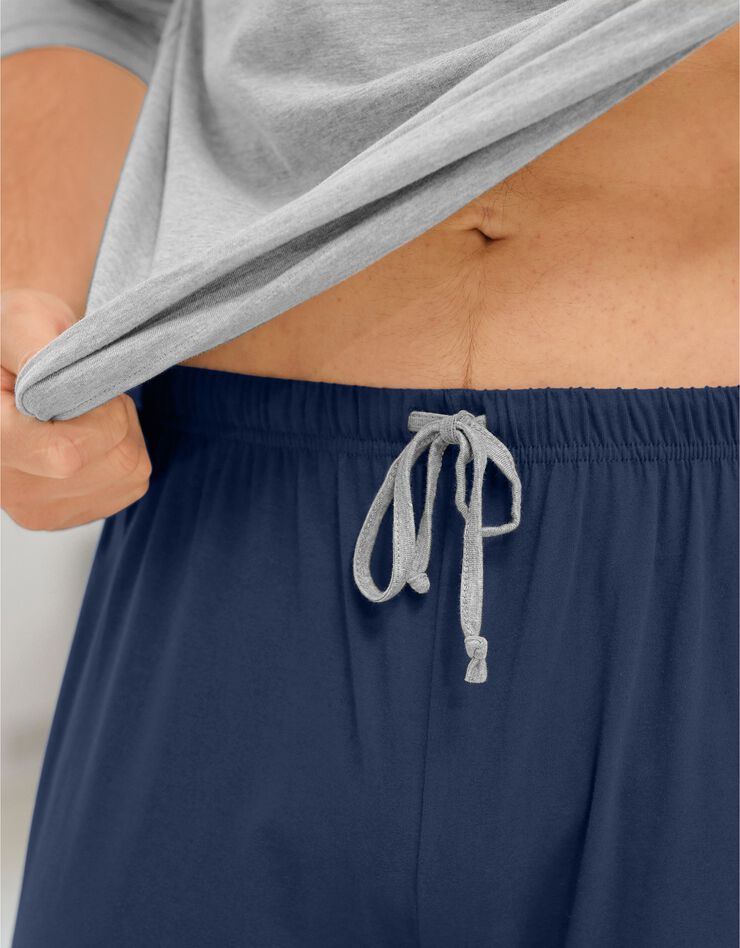 Pyjama pantalon à message col V manches longues (gris chiné / marine) Pyjama pantalon à message col V manches longues (gris chiné / marine)