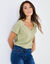 T-shirt col tunisien uni, coton (kaki clair)