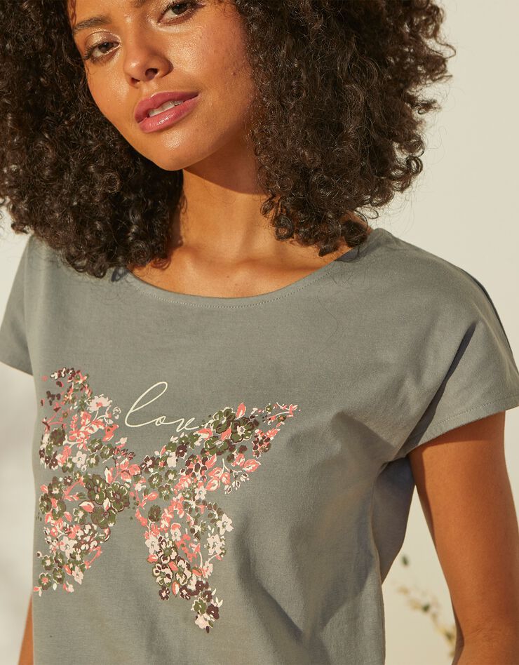 Tee-shirt papillon blanc - achat responsable (vert grisé) Tee-shirt papillon blanc - achat responsable (vert grisé)