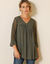 Blouse unie col V manches 3/4 macramé (kaki)