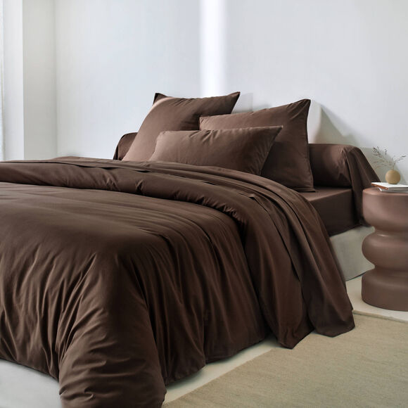 Linge de lit uni - coton lav&eacute; 57 fils/cm&sup2; (chocolat)