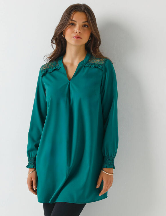 Tunique dentelle manches longues unie (vert sapin)