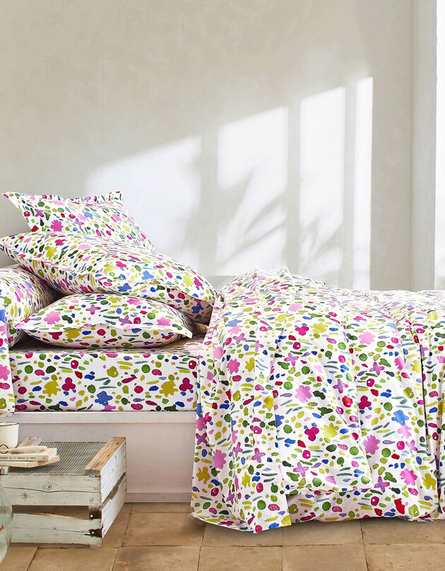 Linge de lit Aquarelle coton imprimé fleuri (blanc)