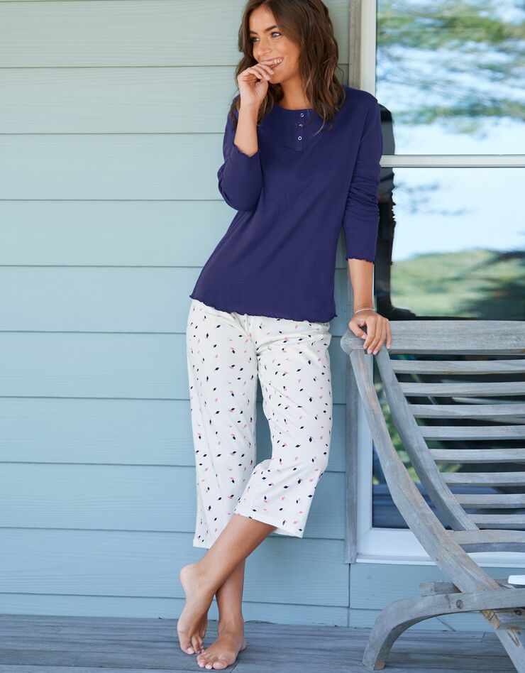 Tee-shirt coton manches longues uni (marine) Tee-shirt coton manches longues uni (marine)